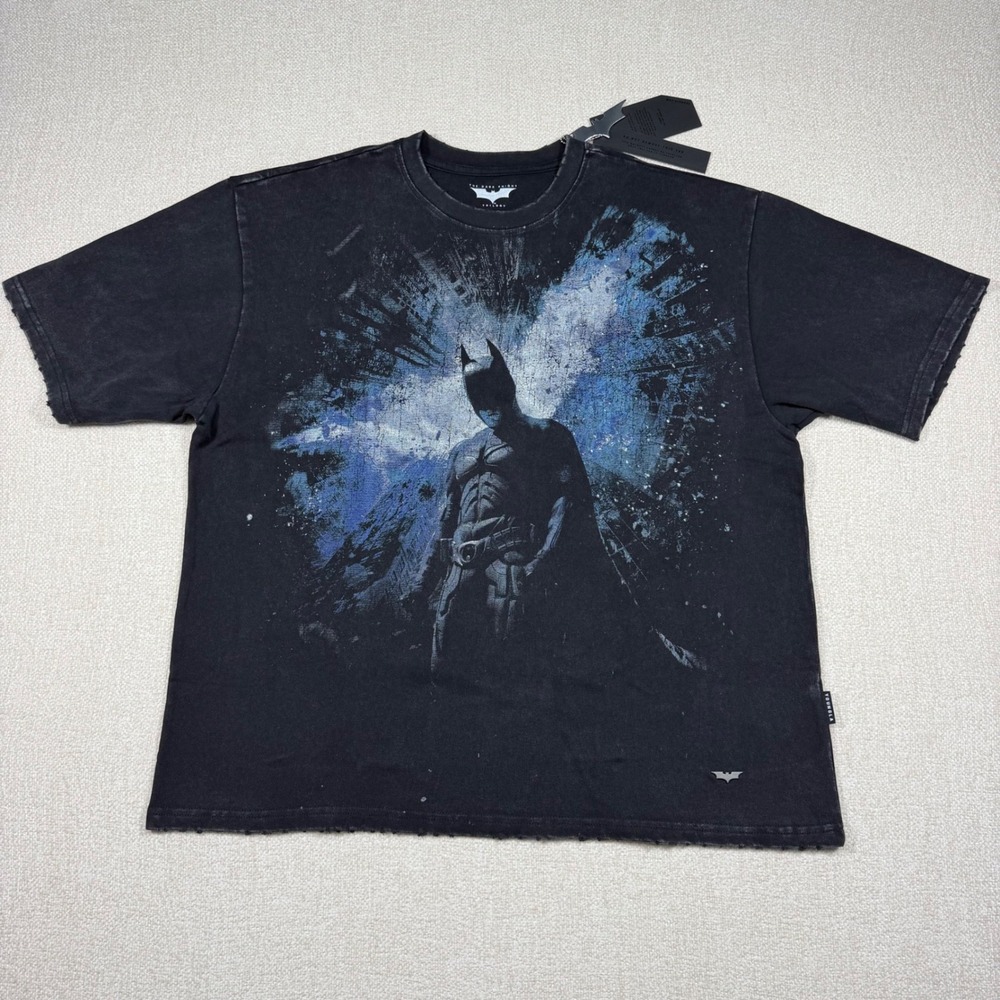 YoungLA x The Dark Knight Batman Tee Deadstock Black Acid Wash Distressed Mens L
